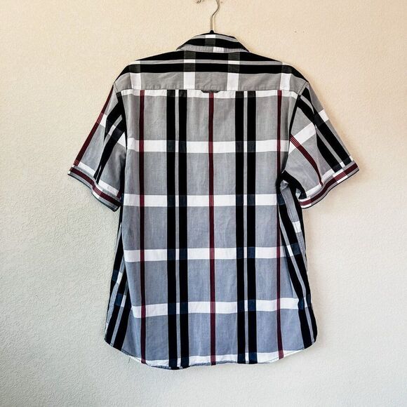 7Diamonds Black White Red Plaid Short Sleeve Collar Button Down Size XL - Picture 4 of 6